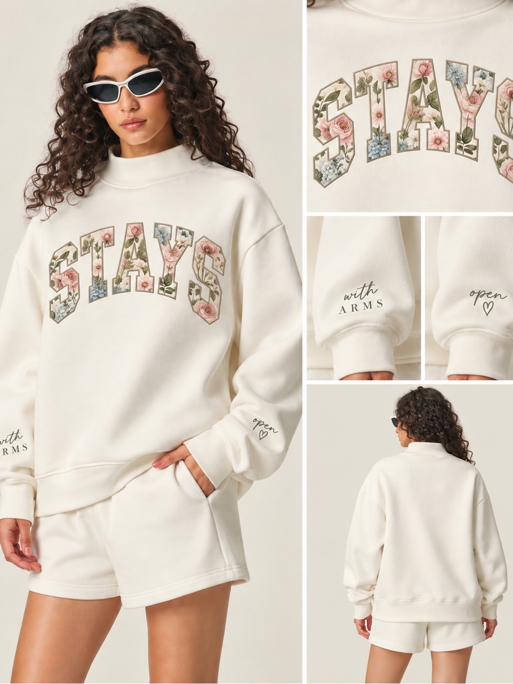 Floral Lettering Ivory Pullover Sweatshirt-pre-orders